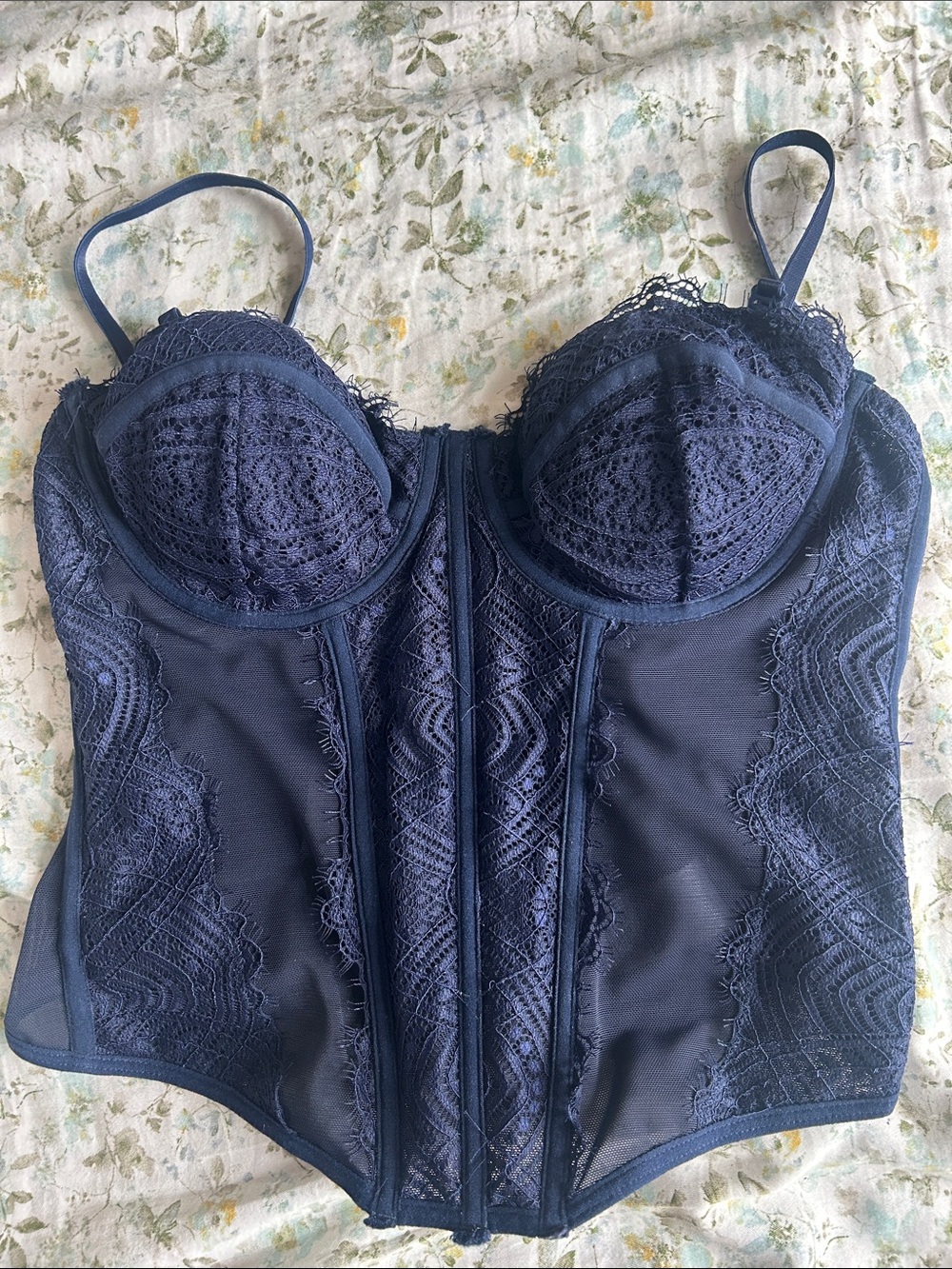 Garage Navy Lace Bustier with Underwire Support